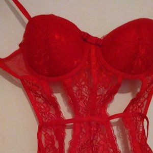 Sexy, red lace, one piece lingerie outfit
